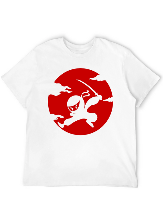 Ninja Silhouette Graphic Tee - Black Cotton T-Shirt
