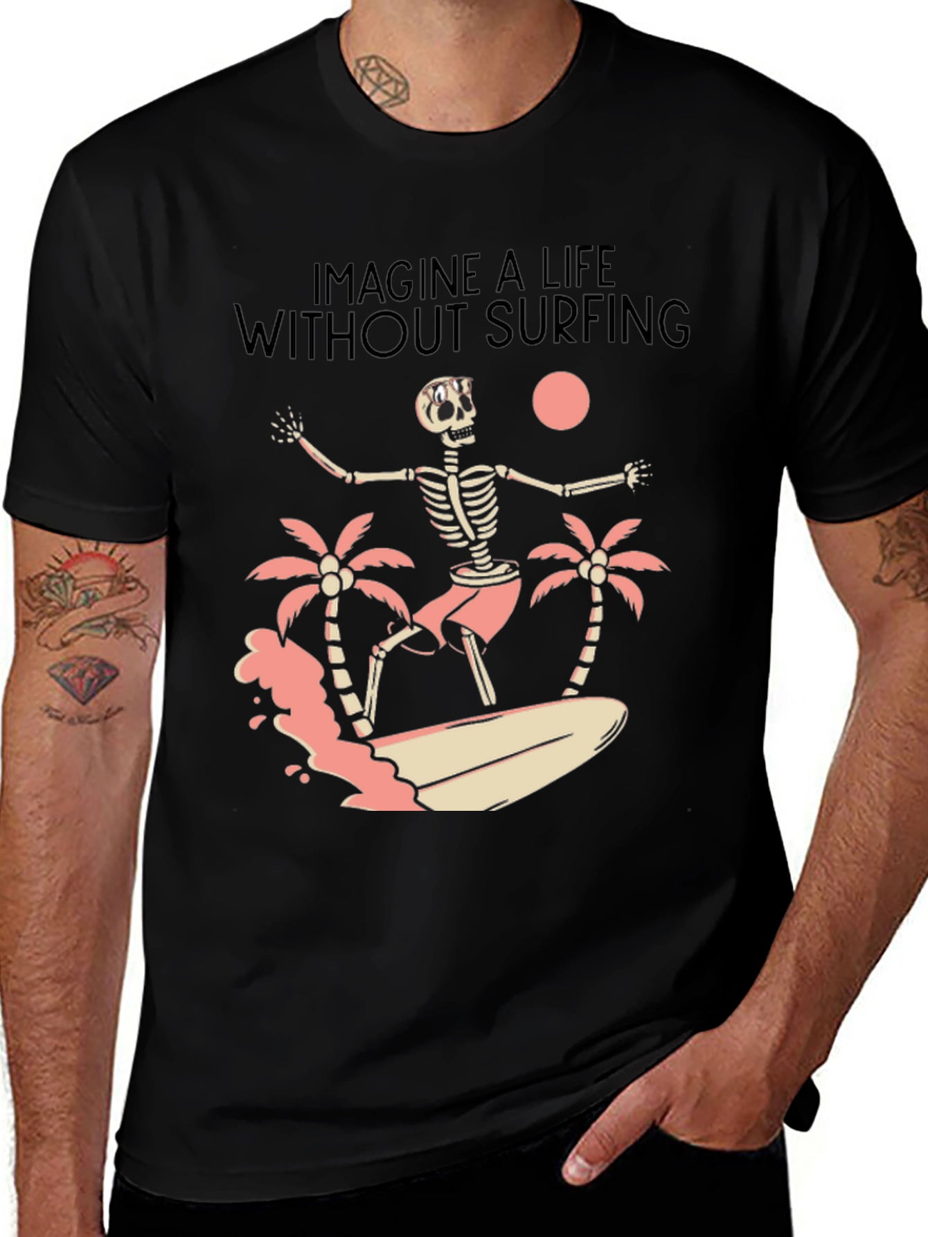 Imagine Life Without Surfing Skeleton Graphic Tee