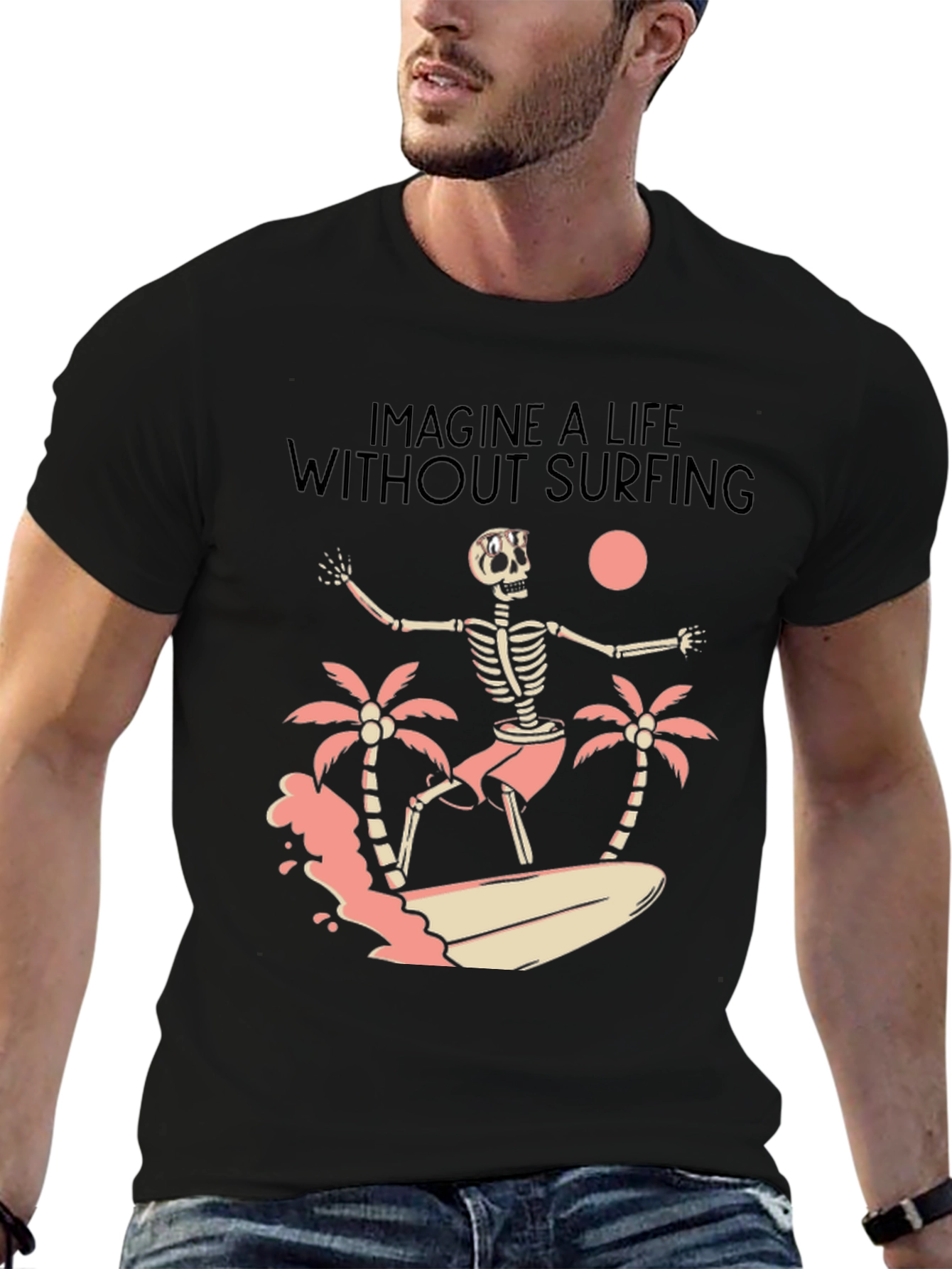 Imagine Life Without Surfing Skeleton Graphic Tee