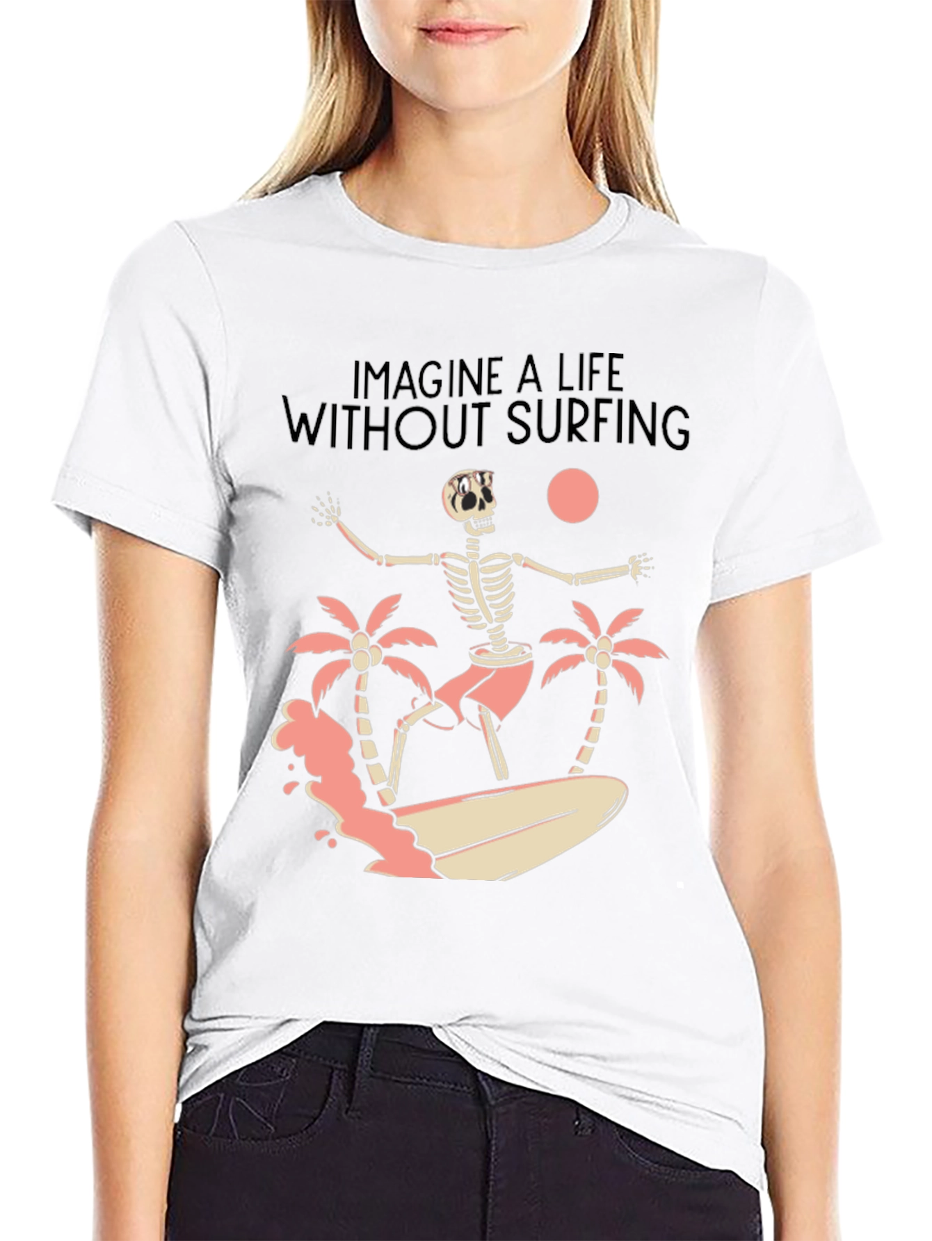 Imagine Life Without Surfing Skeleton Graphic Tee