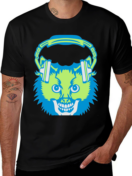 Skull Cat with Headphones T-Shirt