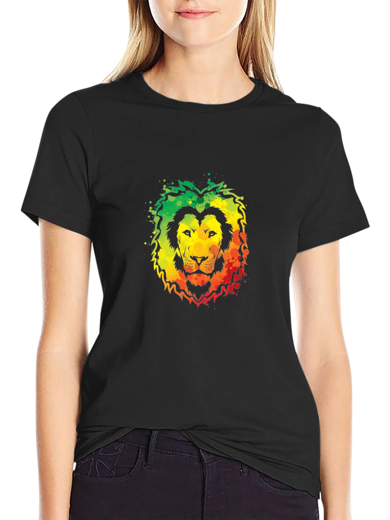 Rasta Lion Graphic Tee - Black Cotton T-Shirt