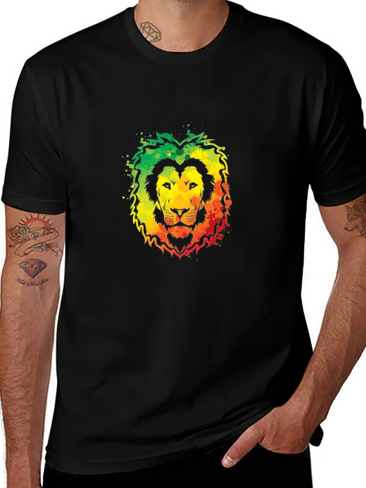 Rasta Lion Graphic Tee - Black Cotton T-Shirt