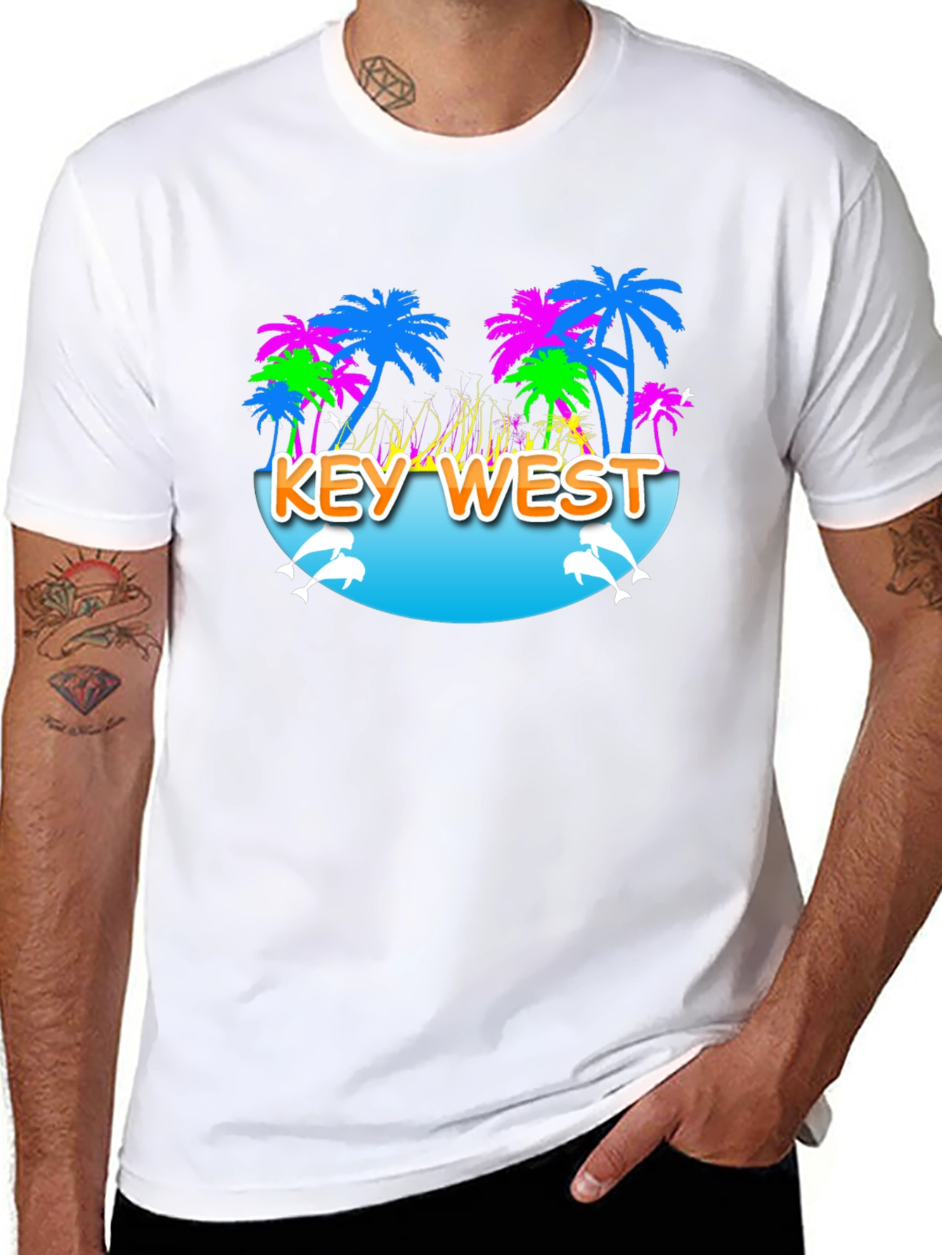 Key West Palm Tree Dolphin Graphic Tee