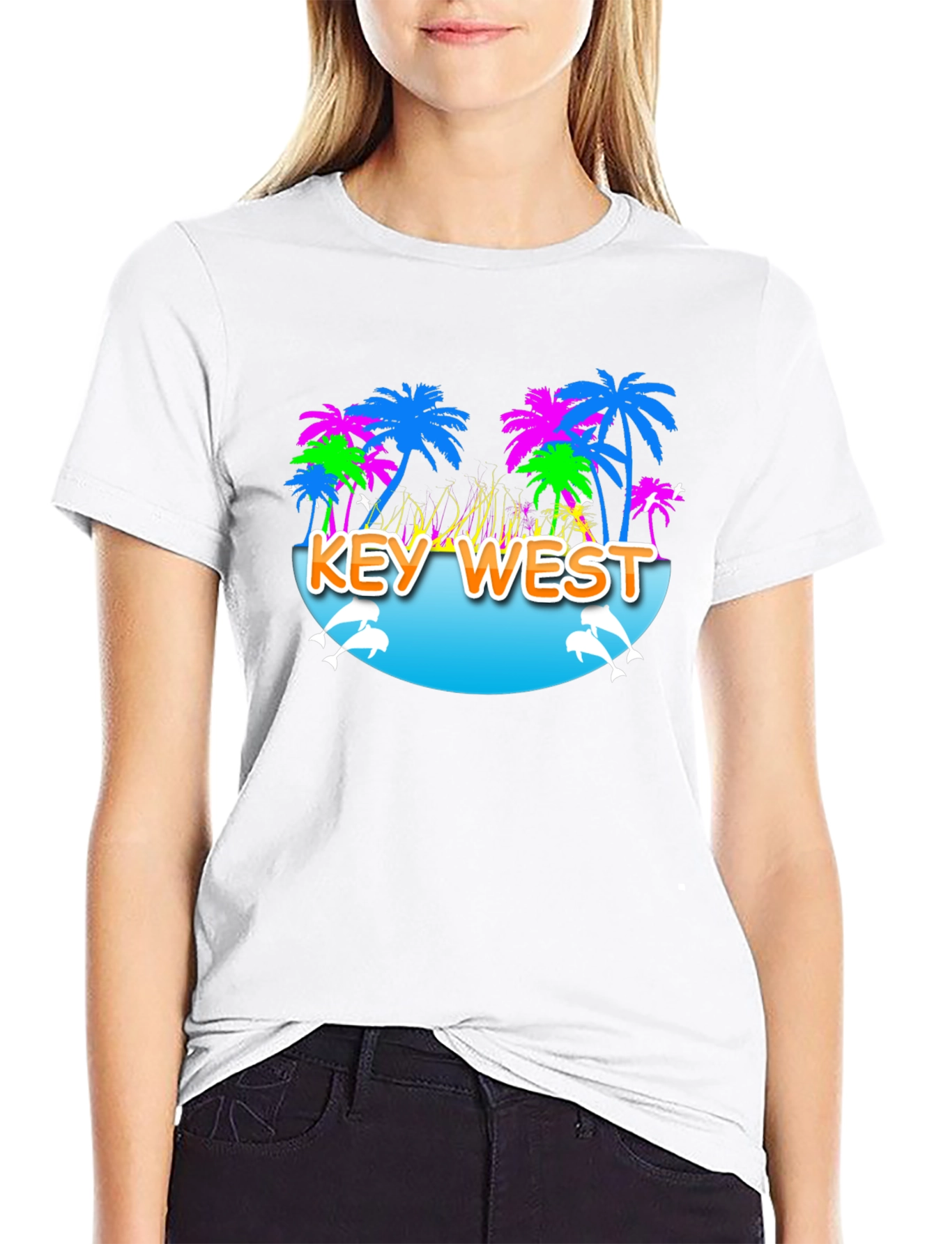 Key West Palm Tree Dolphin Graphic Tee