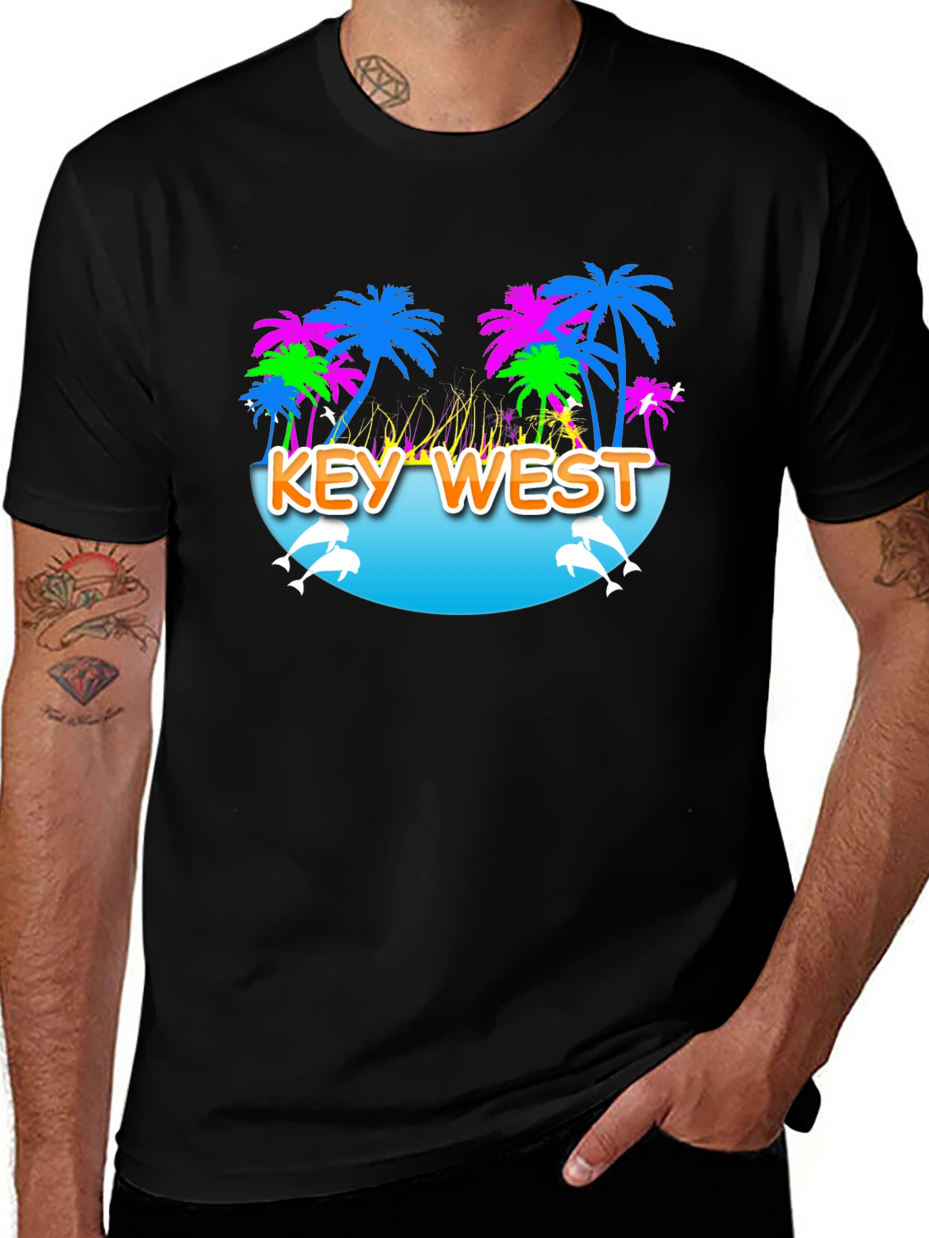 Key West Palm Tree Dolphin Graphic Tee