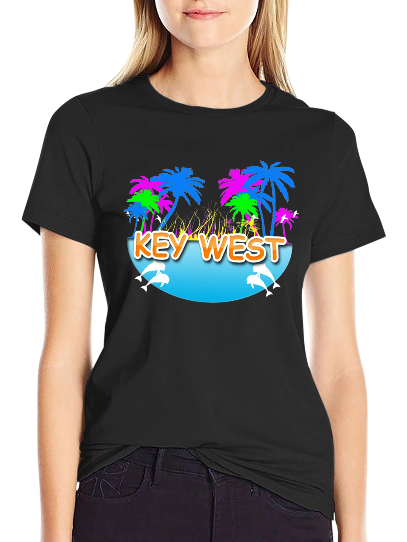 Key West Palm Tree Dolphin Graphic Tee