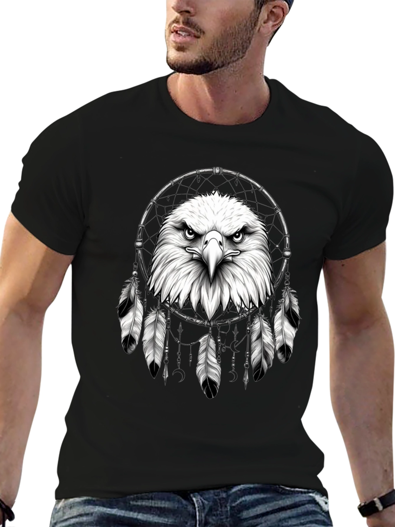 Eagle Dreamcatcher Graphic Tee - Black Cotton Comfort