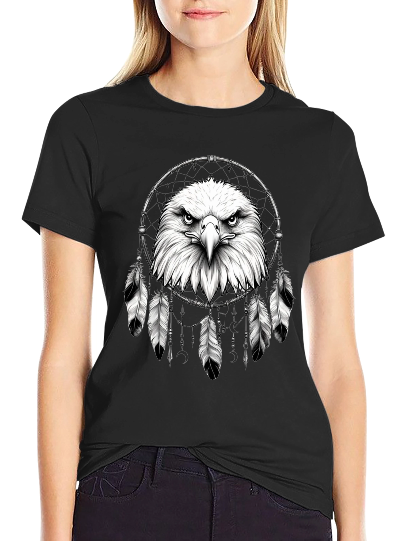 Eagle Dreamcatcher Graphic Tee - Black Cotton Comfort