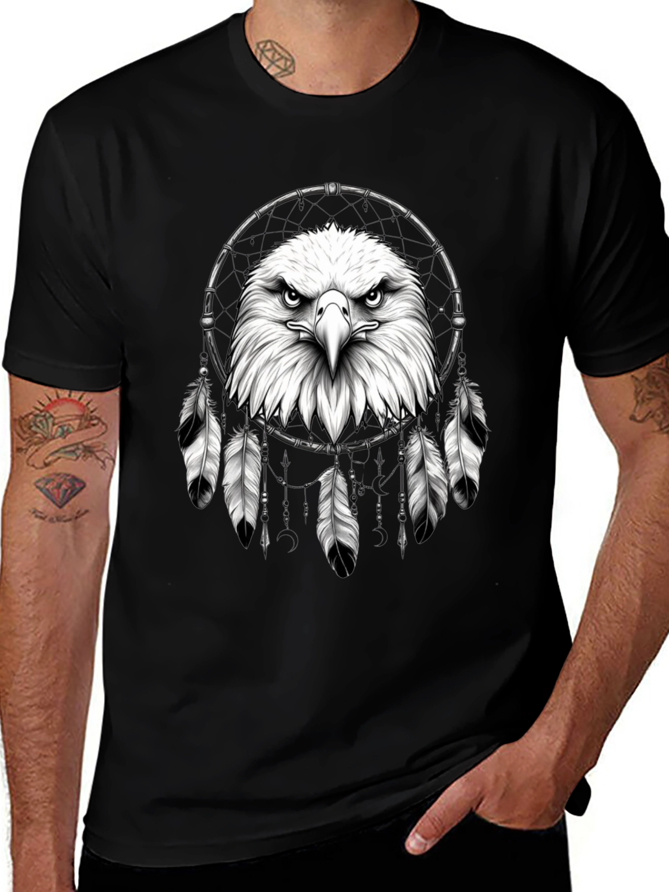 Eagle Dreamcatcher Graphic Tee - Black Cotton Comfort
