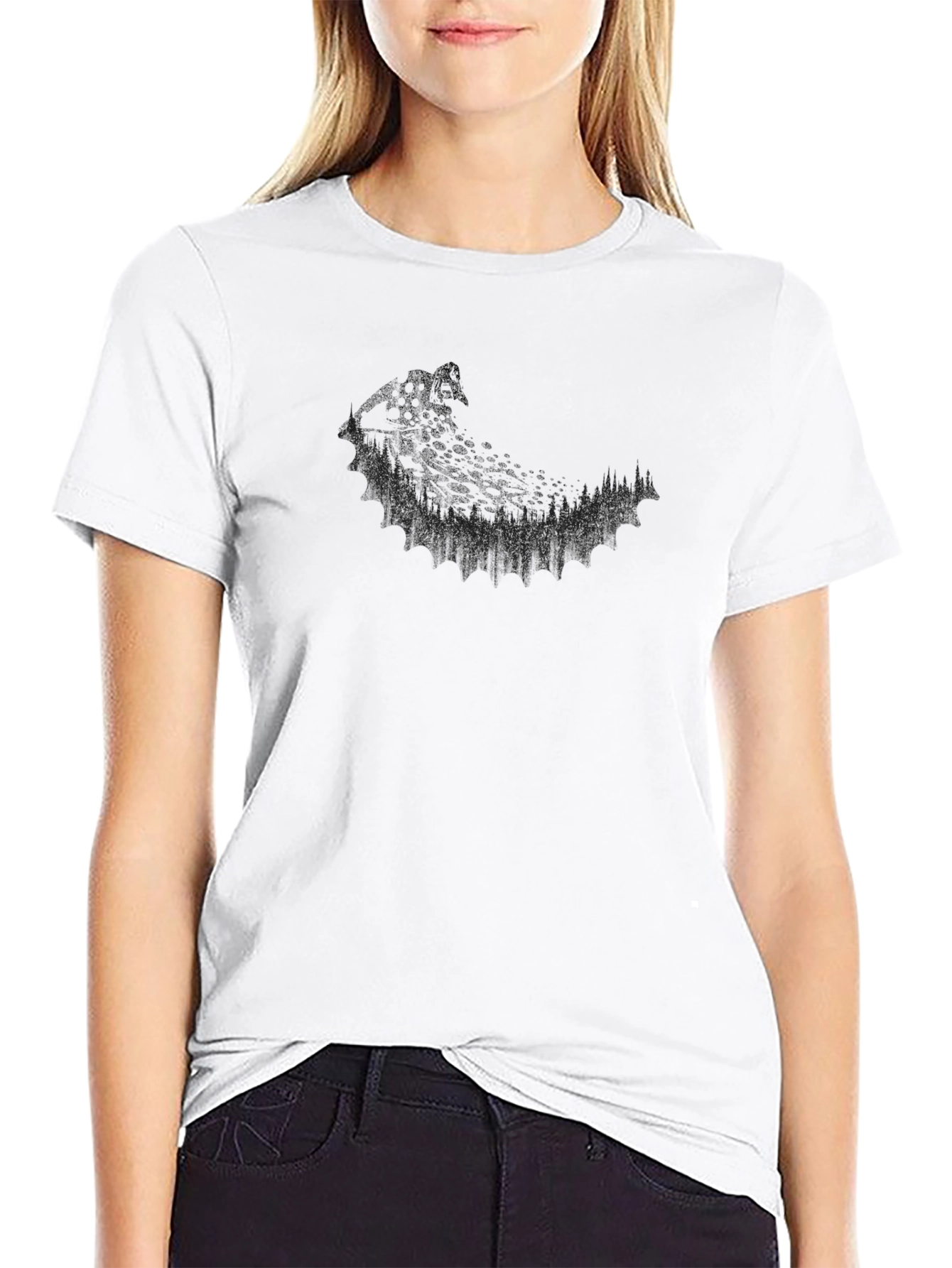 Mens Black Graphic Tee - Abstract Wildlife Design