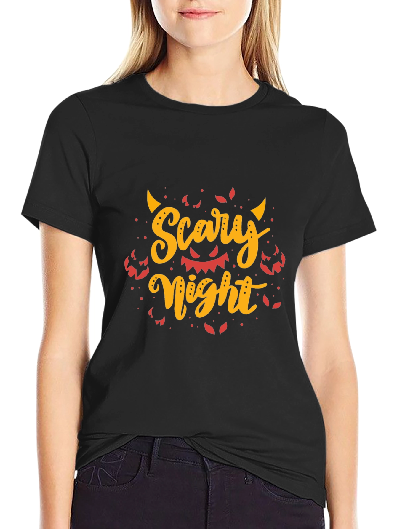 Scary Night Halloween Graphic Tee - Mens Black T-Shirt