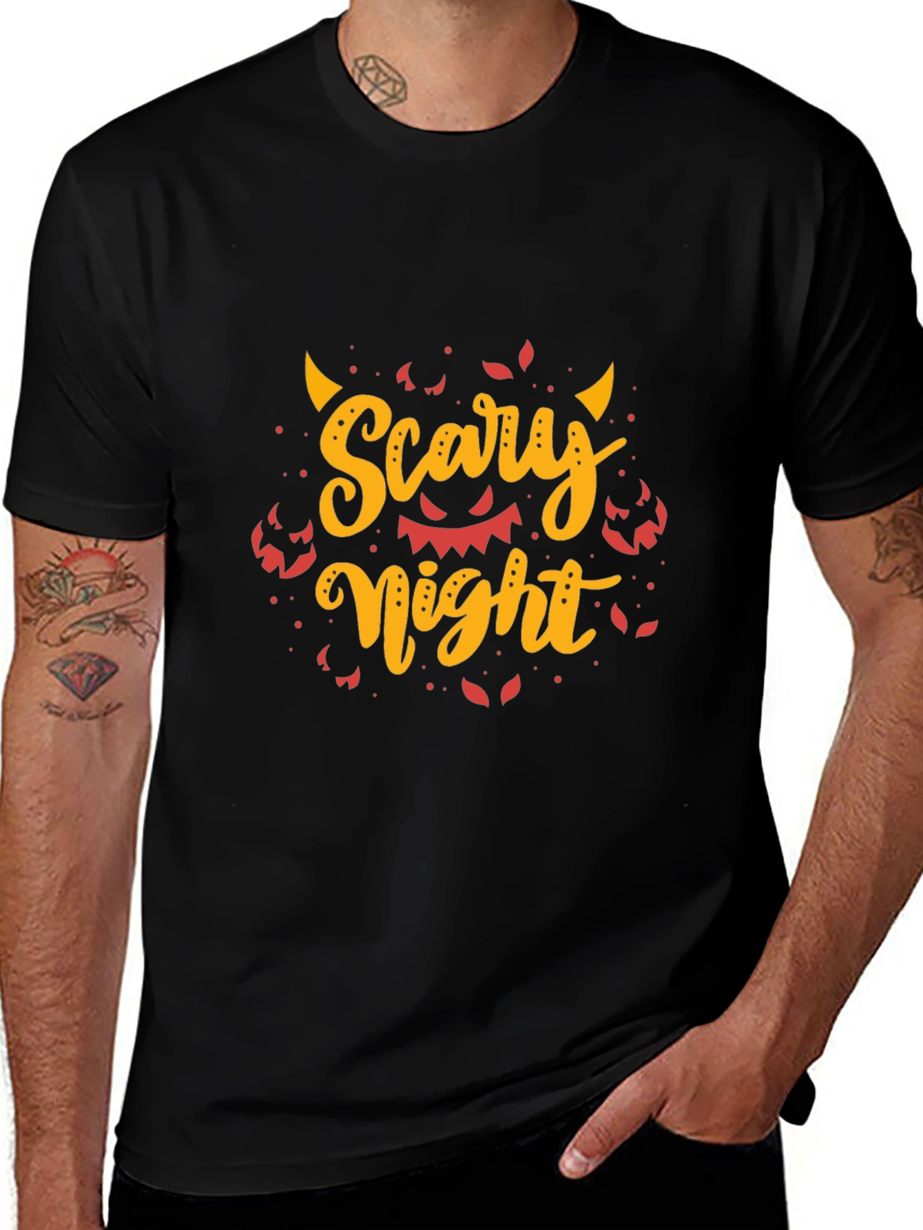 Scary Night Halloween Graphic Tee - Mens Black T-Shirt