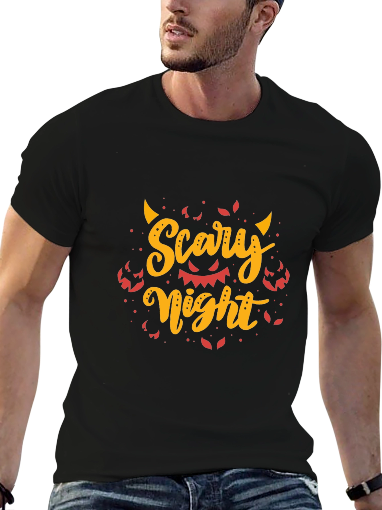 Scary Night Halloween Graphic Tee - Mens Black T-Shirt