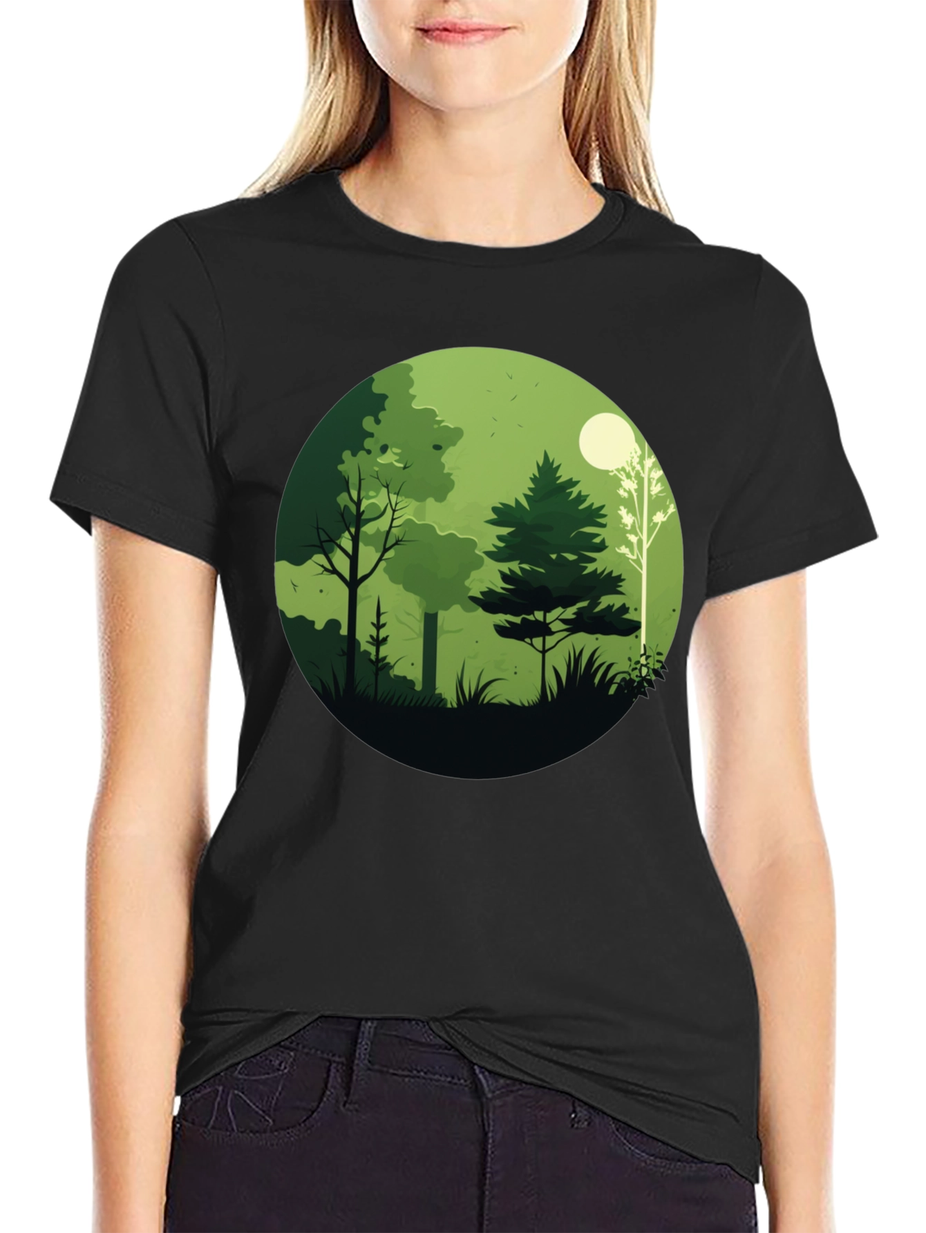 Nature Scene Graphic Tee - Black Cotton Blend