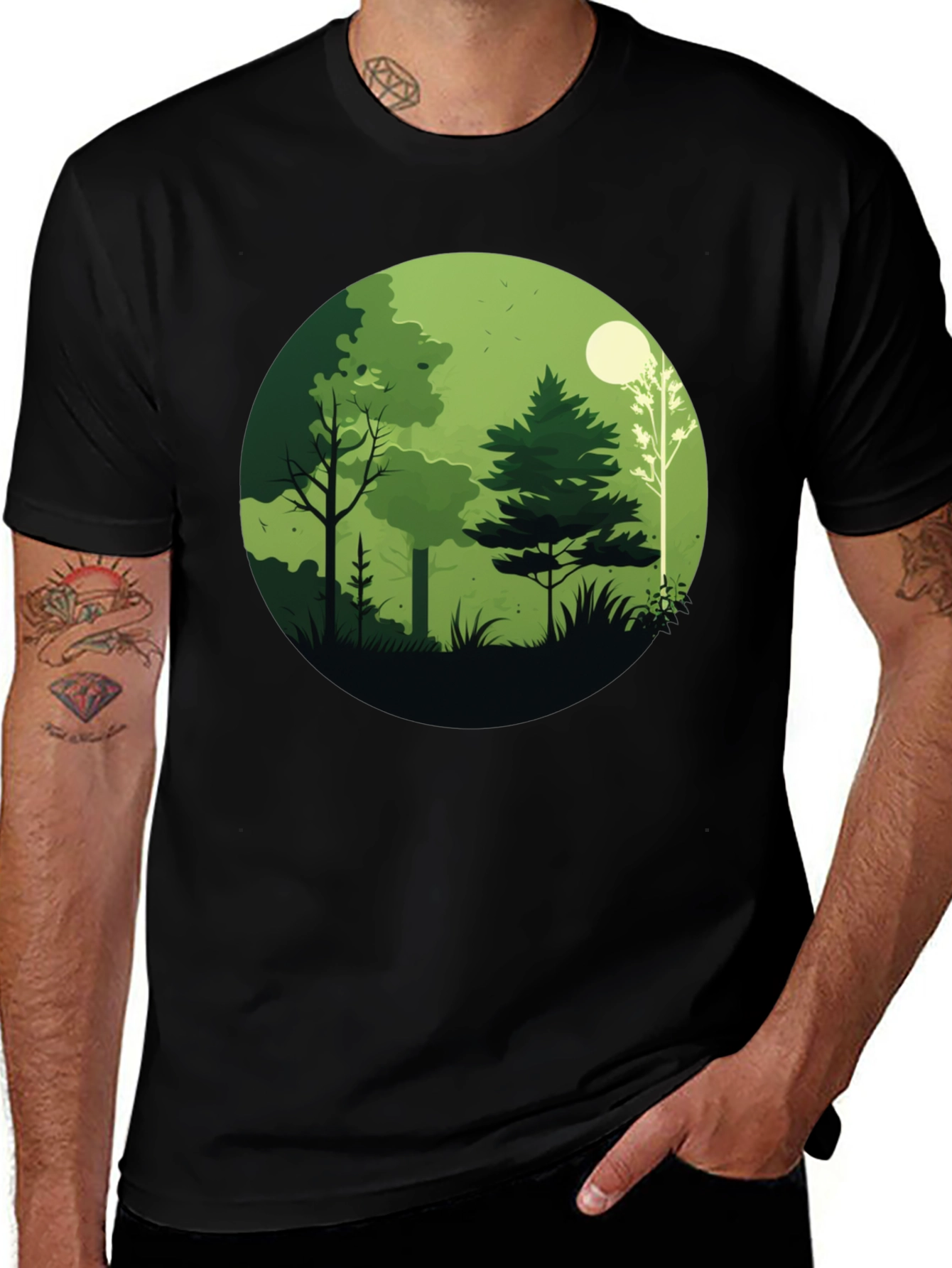 Nature Scene Graphic Tee - Black Cotton Blend