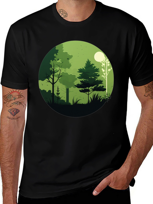 Nature Scene Graphic Tee - Black Cotton Blend