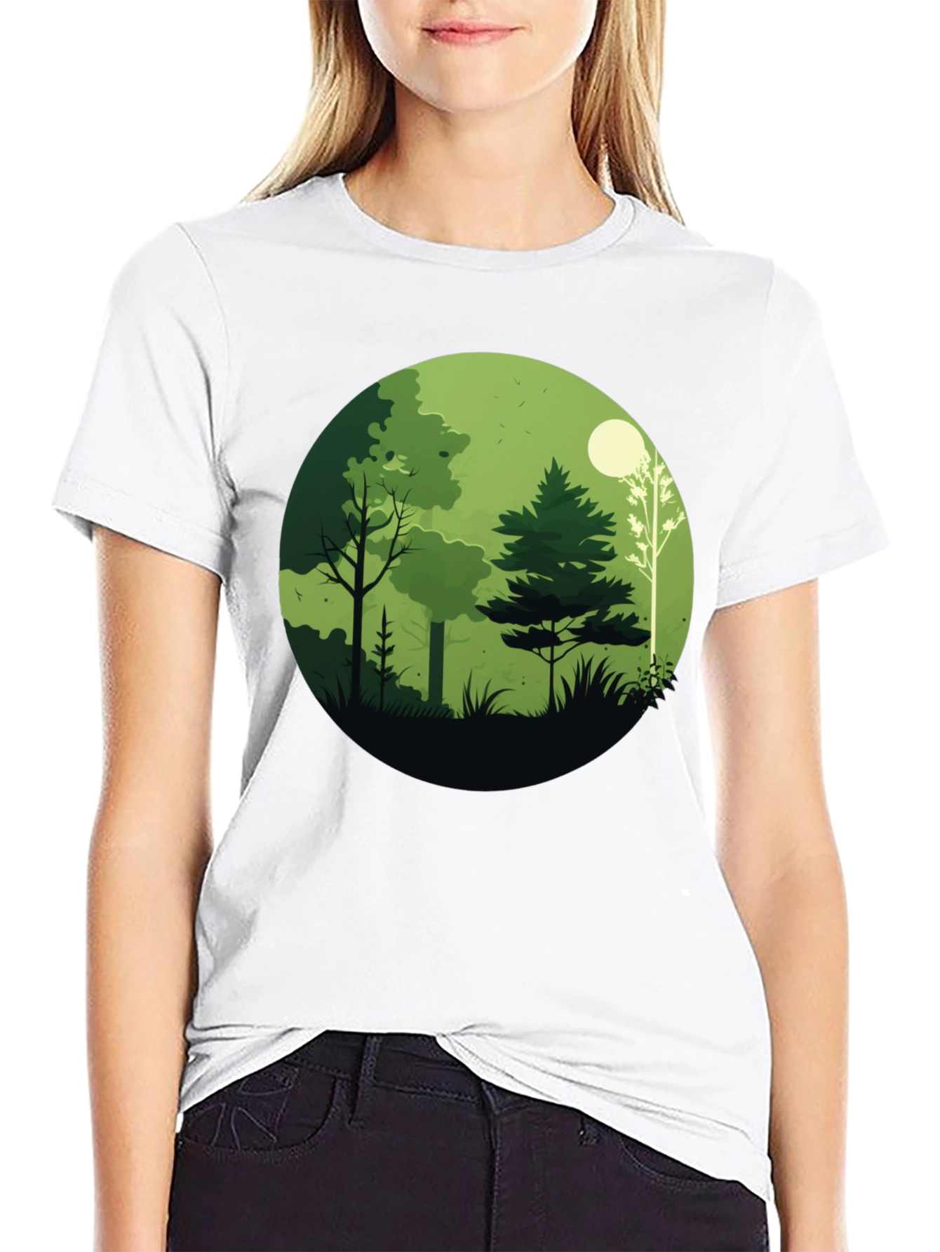 Nature Scene Graphic Tee - Black Cotton Blend