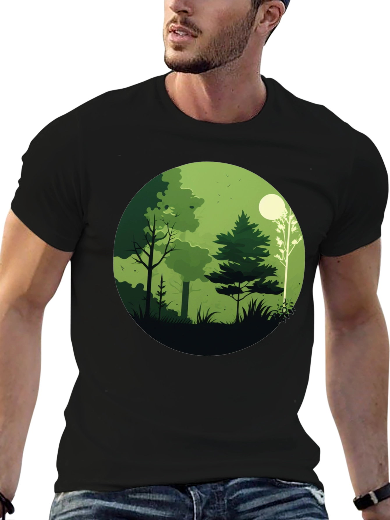 Nature Scene Graphic Tee - Black Cotton Blend