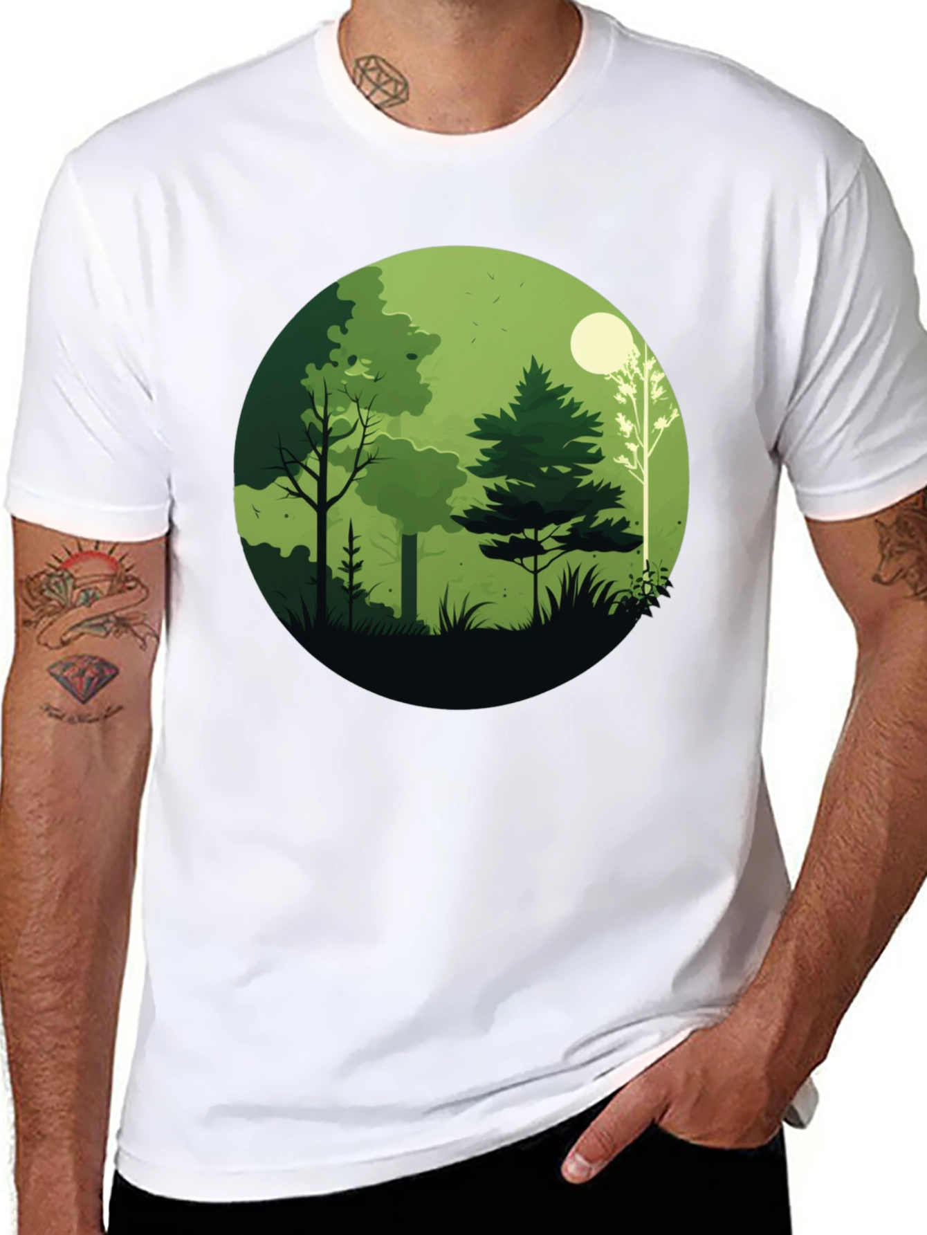 Nature Scene Graphic Tee - Black Cotton Blend