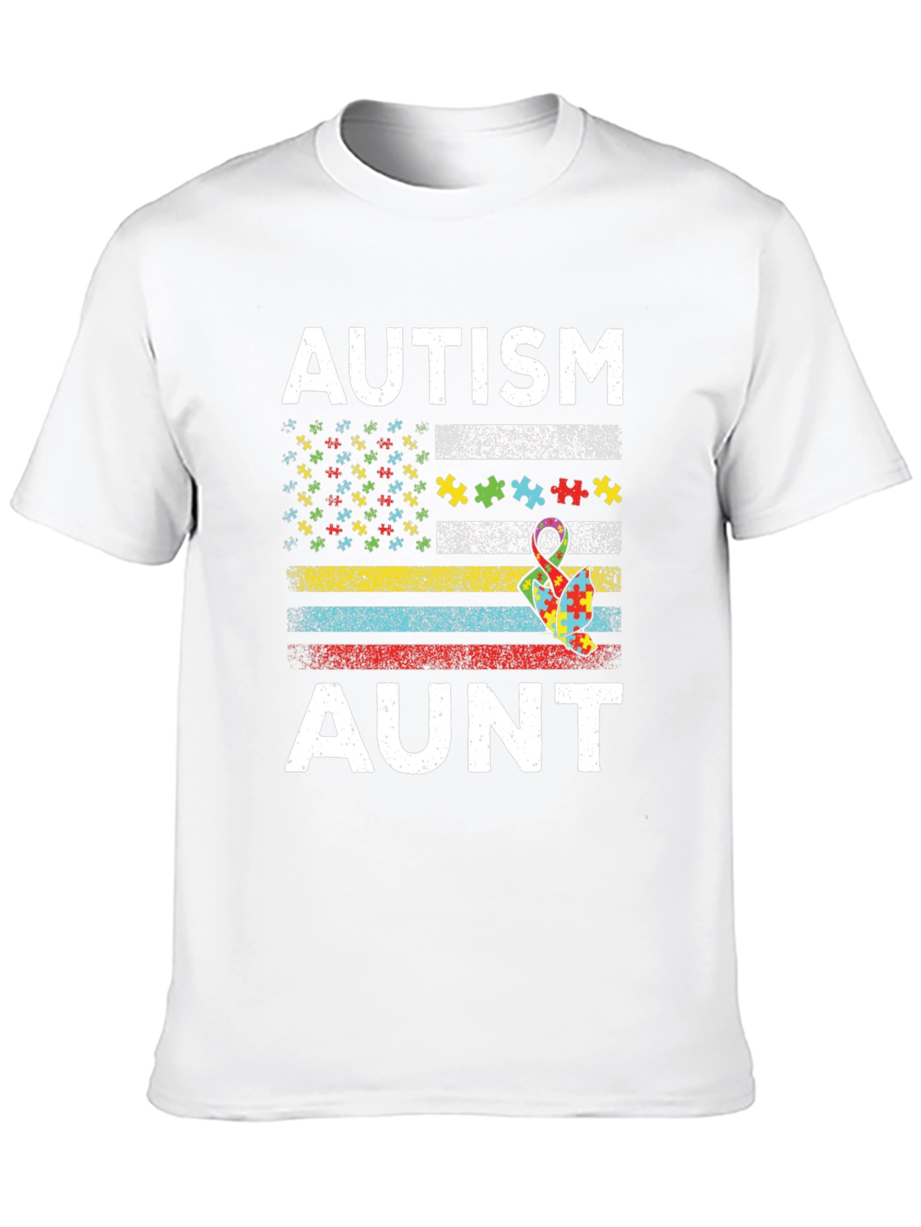 Autism Aunt Awareness Tee - Puzzle Flag Design
