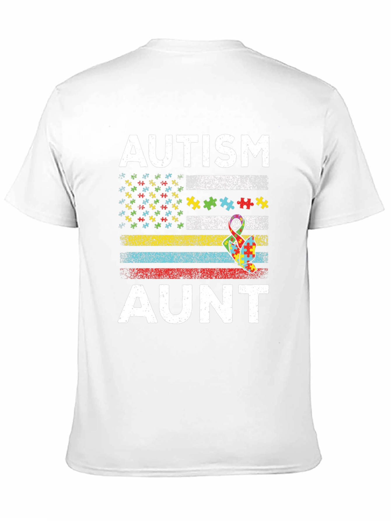 Autism Aunt Awareness Tee - Puzzle Flag Design