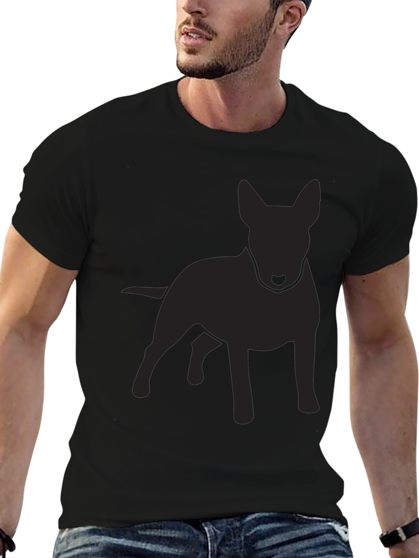 Mens Black Bull Terrier Silhouette T-Shirt