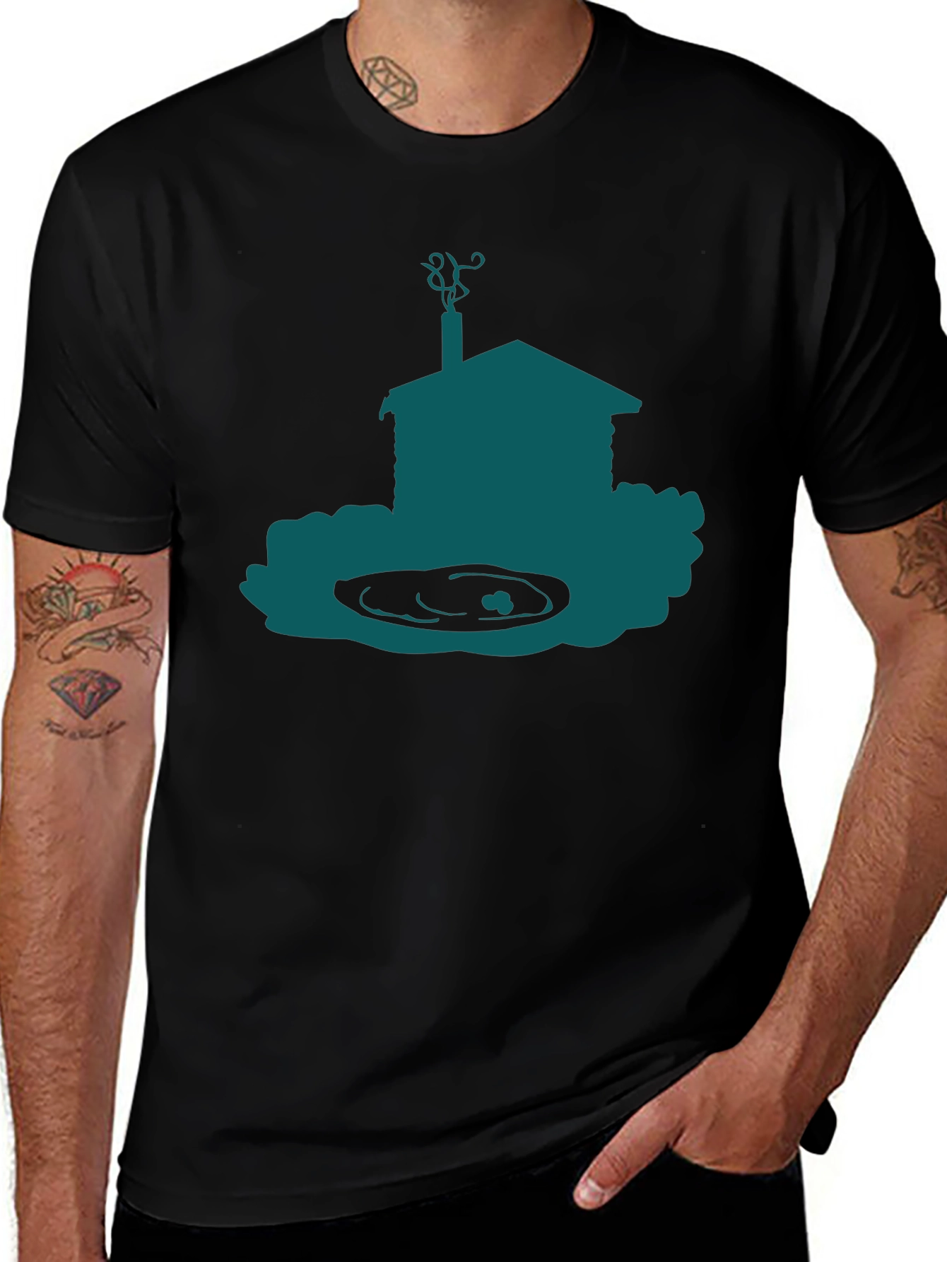 Cabin Silhouette Graphic Tee - Black