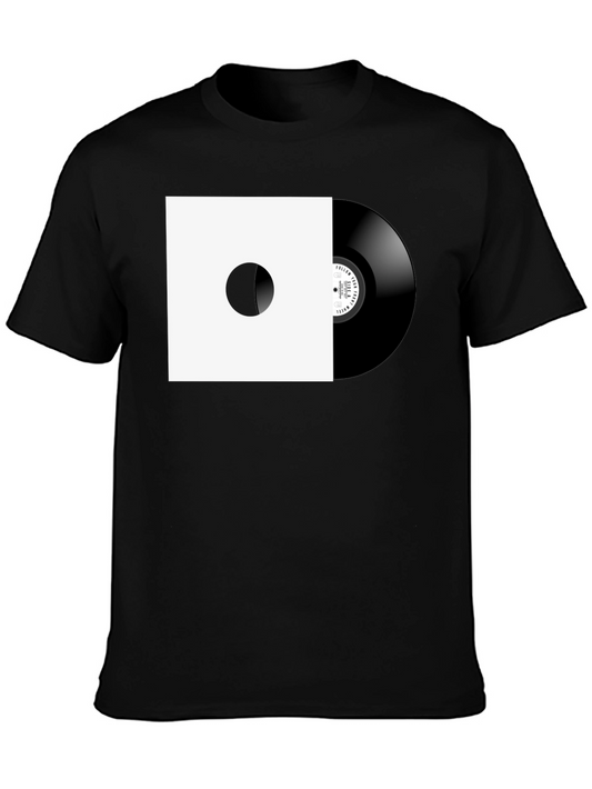 Retro Vinyl Record Graphic Tee - Black Cotton