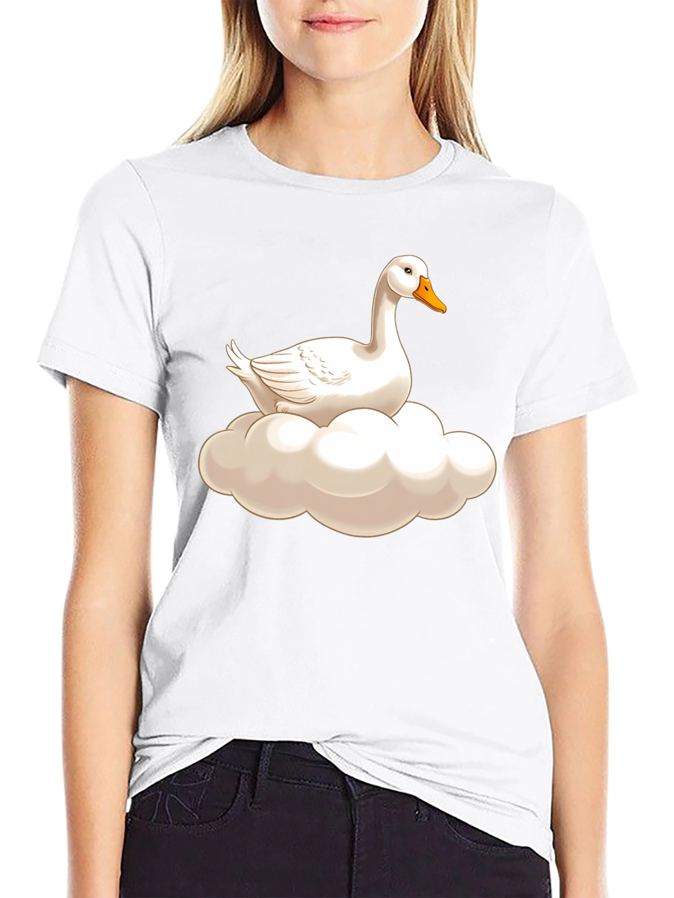 Goose on Cloud Graphic Tee - Black Cotton T-Shirt