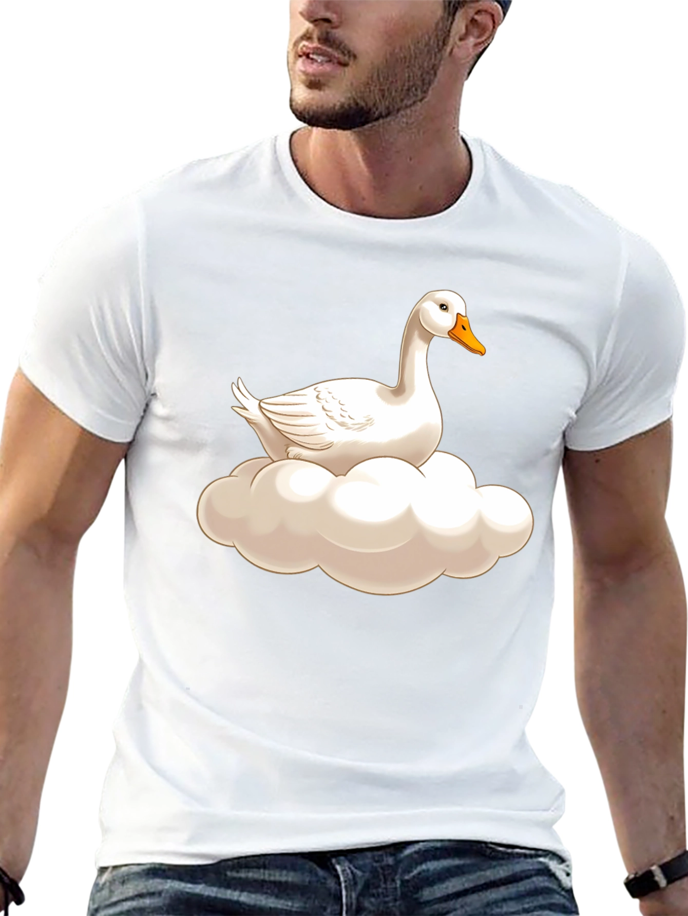 Goose on Cloud Graphic Tee - Black Cotton T-Shirt