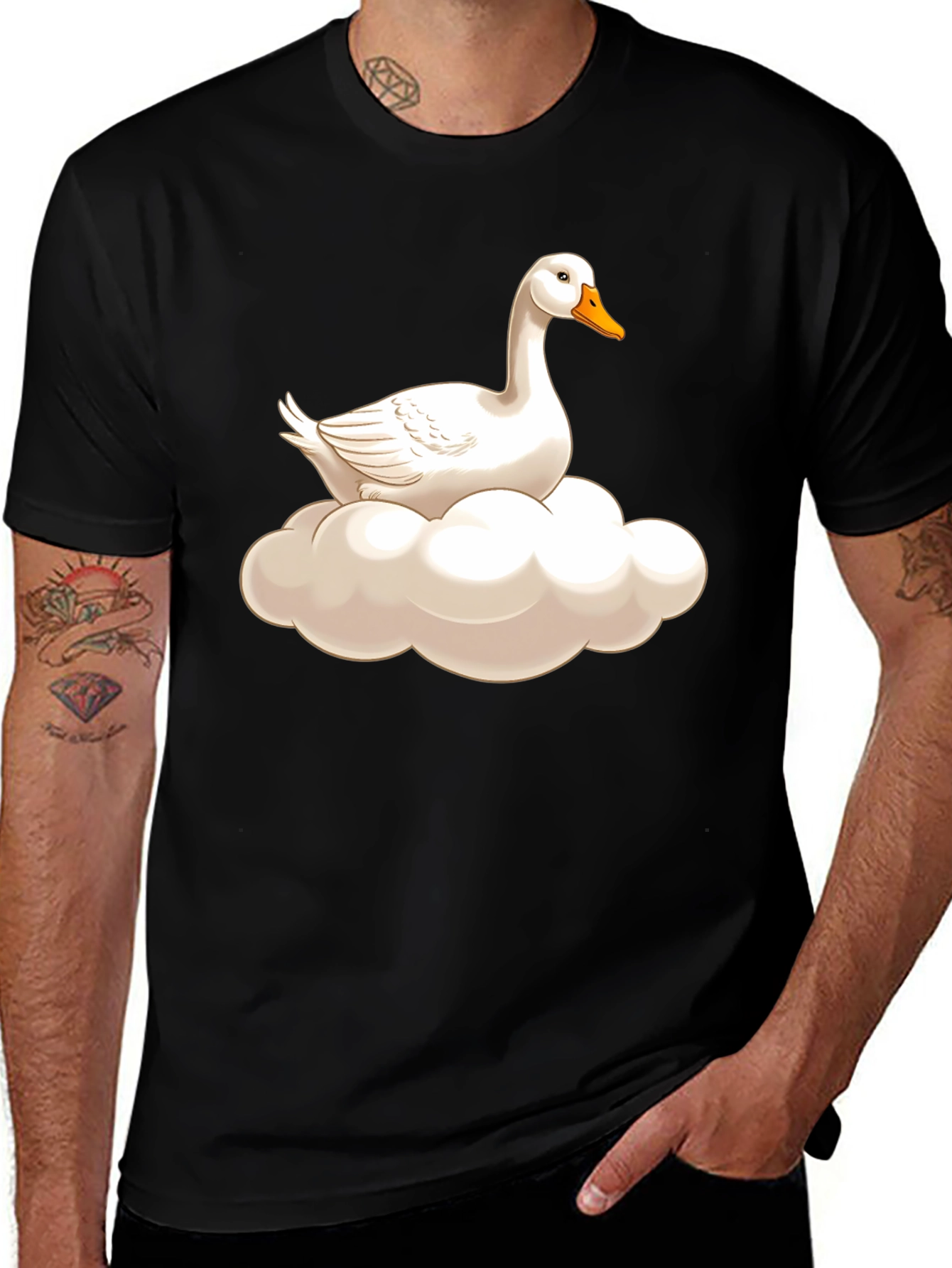Goose on Cloud Graphic Tee - Black Cotton T-Shirt