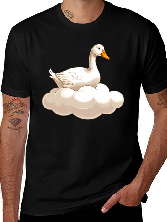 Goose on Cloud Graphic Tee - Black Cotton T-Shirt