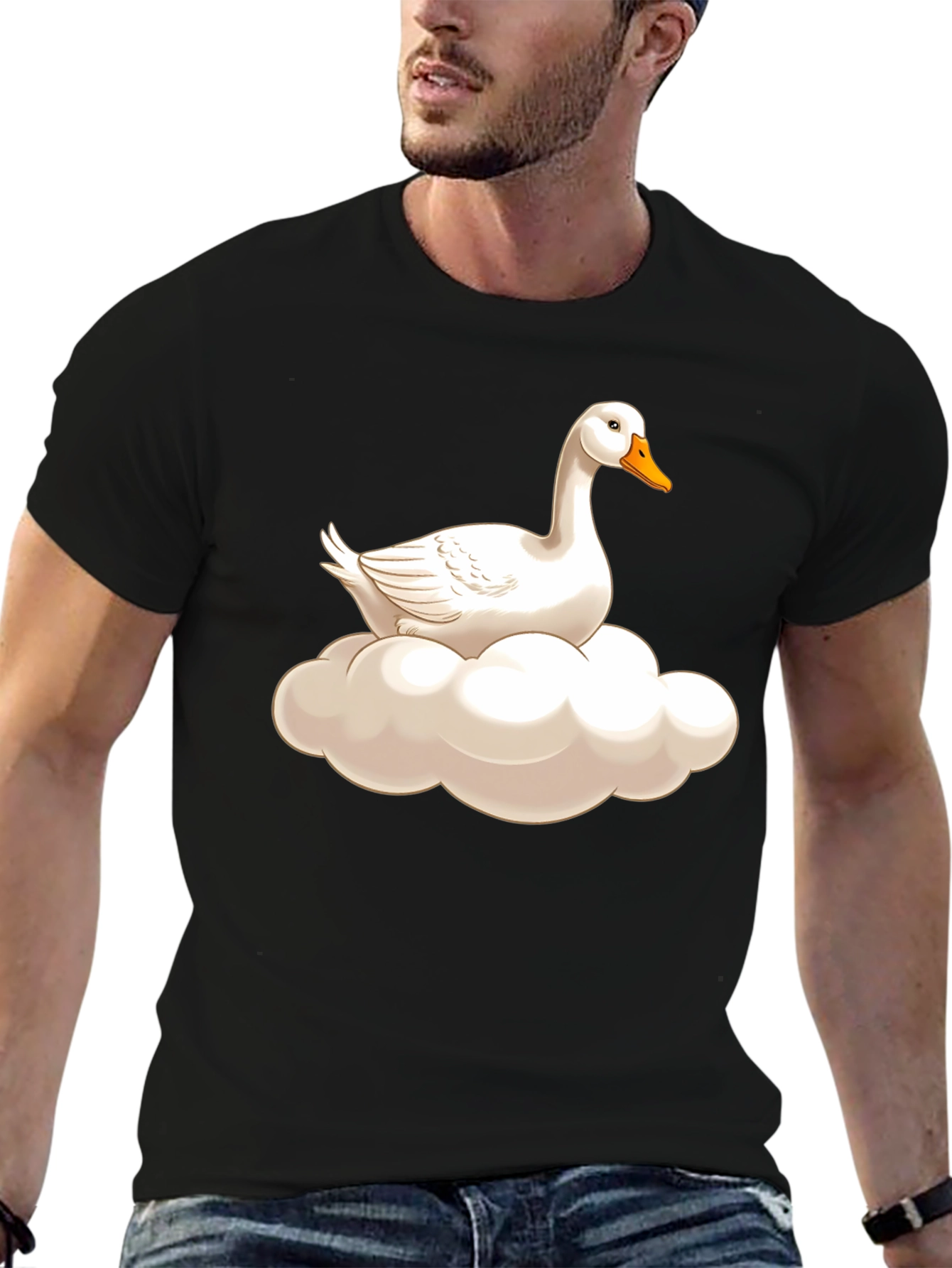 Goose on Cloud Graphic Tee - Black Cotton T-Shirt