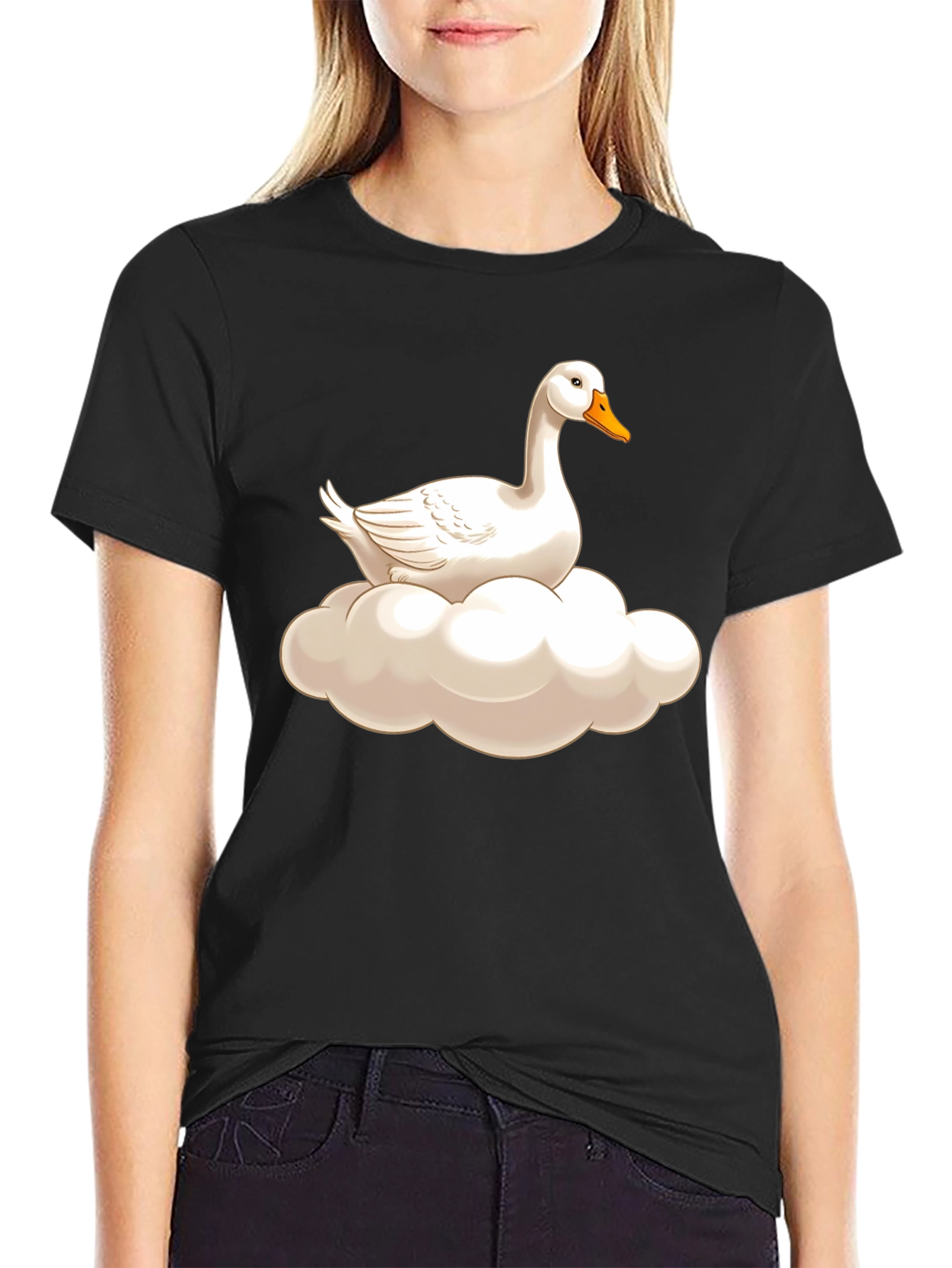 Goose on Cloud Graphic Tee - Black Cotton T-Shirt