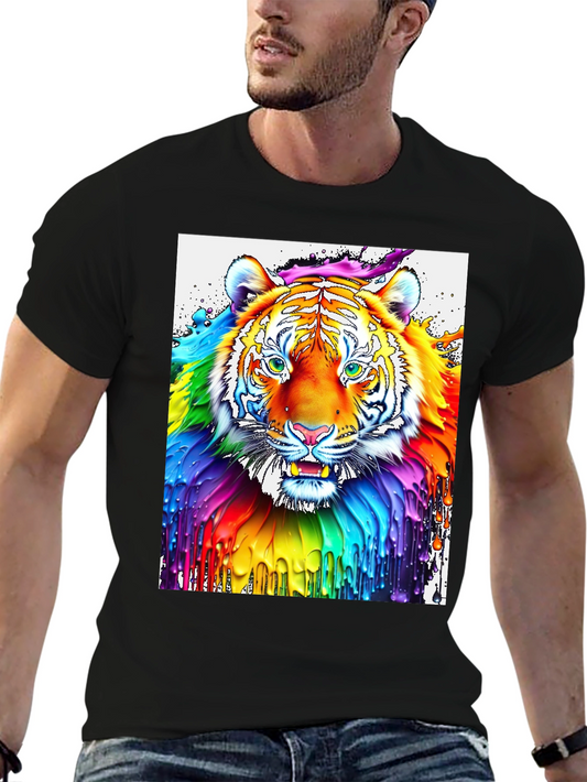 Rainbow Tiger Graphic T-Shirt - Colorful Animal Art