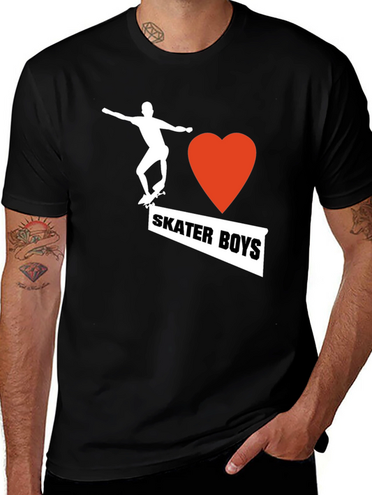 I Heart Skater Boys Graphic Tee - Black Casual T-Shirt