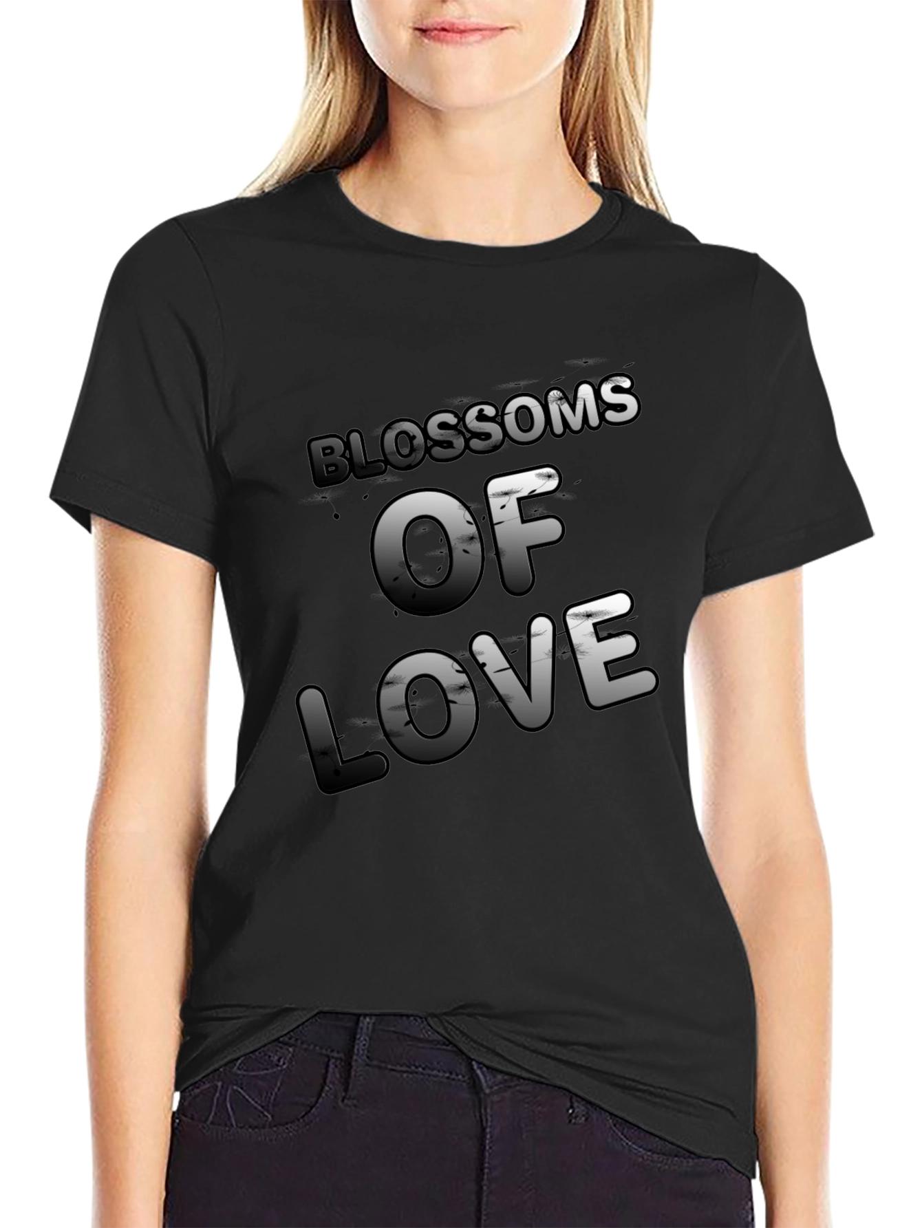 Blossoms of Love Graphic Tee - Stylish Black T-Shirt