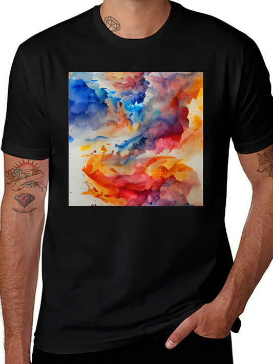 Abstract Watercolor Art Tee - Mens Black T-Shirt