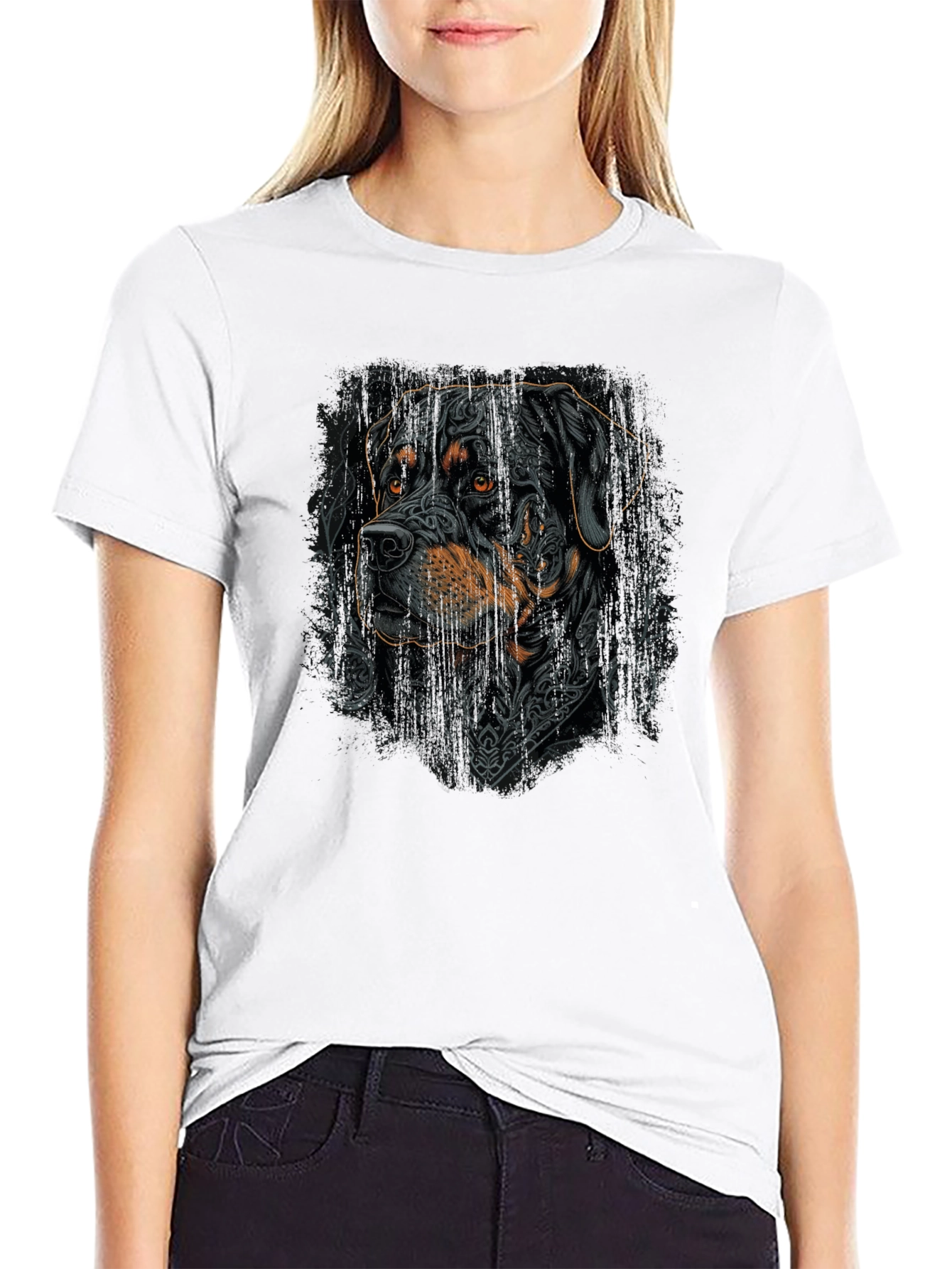 Rottweiler Tattoo Art Graphic Tee - Black Cotton Blend
