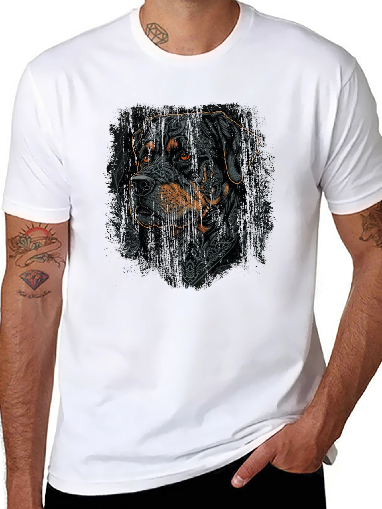 Rottweiler Tattoo Art Graphic Tee - Black Cotton Blend