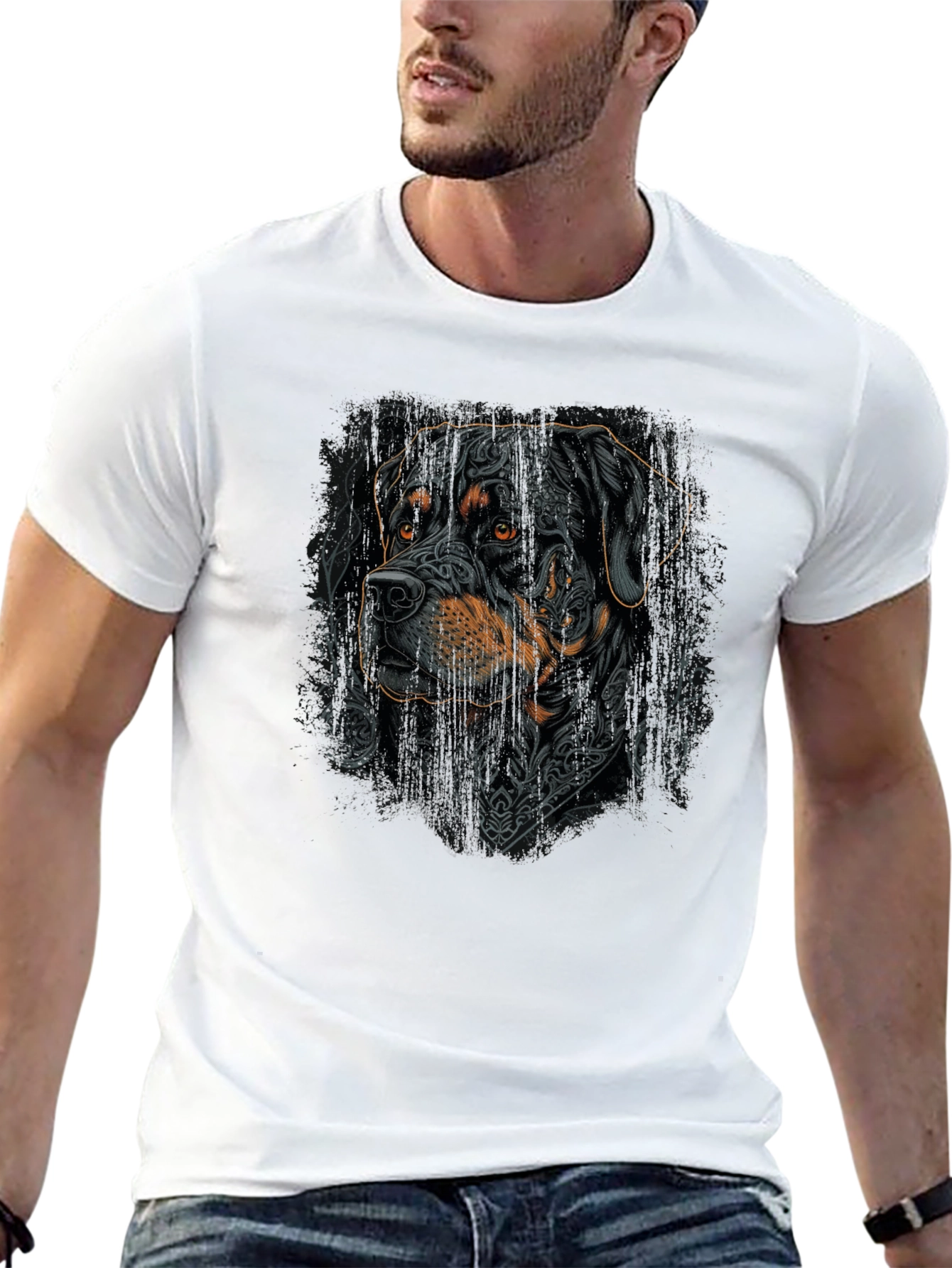Rottweiler Tattoo Art Graphic Tee - Black Cotton Blend