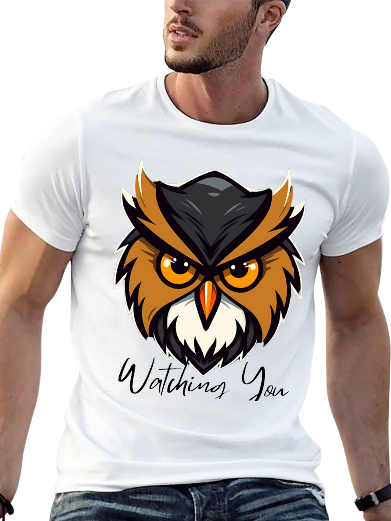 Mens Black Owl Graphic Tee - Watching You Design