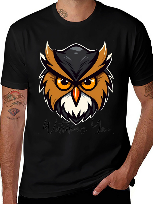 Mens Black Owl Graphic Tee - Watching You Design