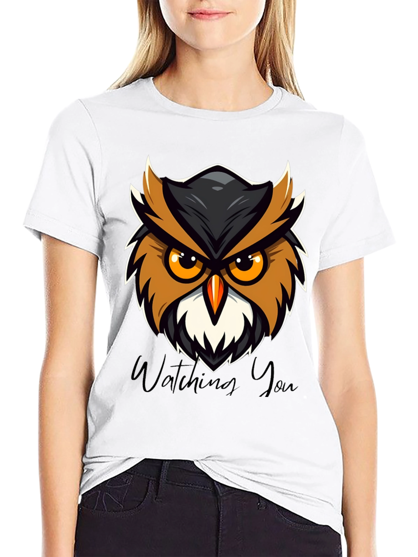 Mens Black Owl Graphic Tee - Watching You Design