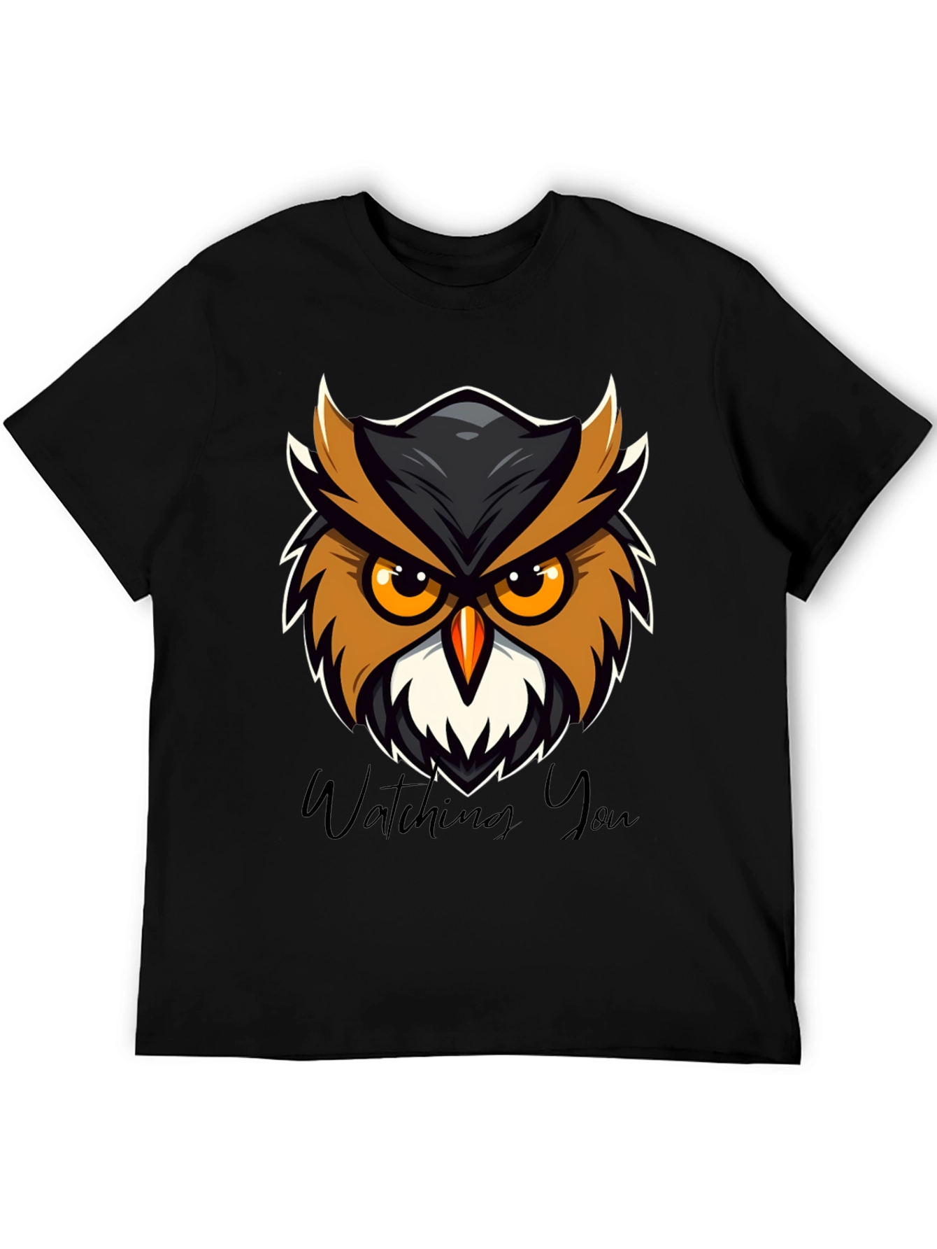Mens Black Owl Graphic Tee - Watching You Design