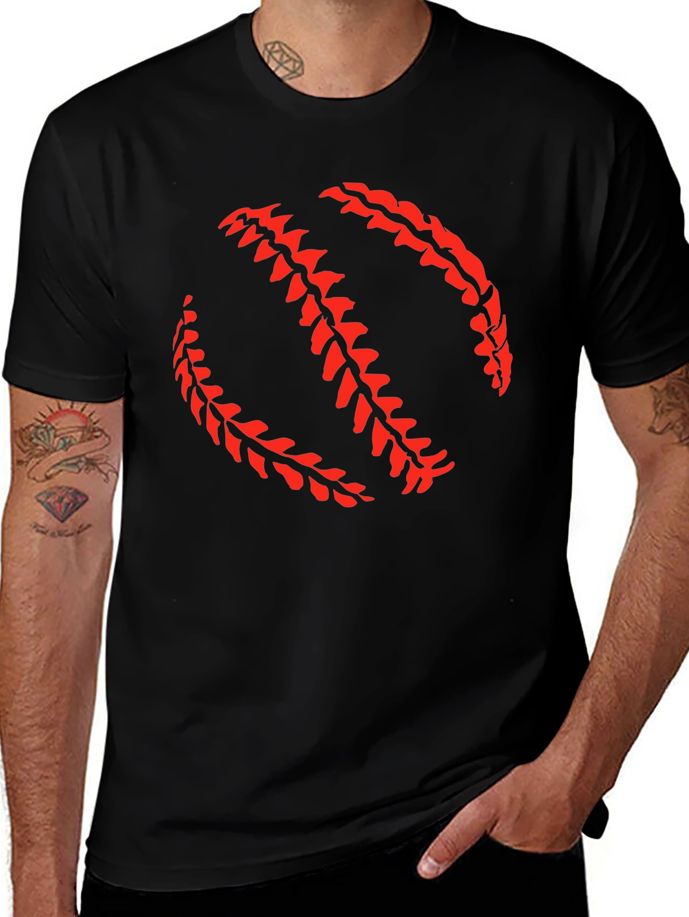 Baseball Stitch Graphic Black T-Shirt