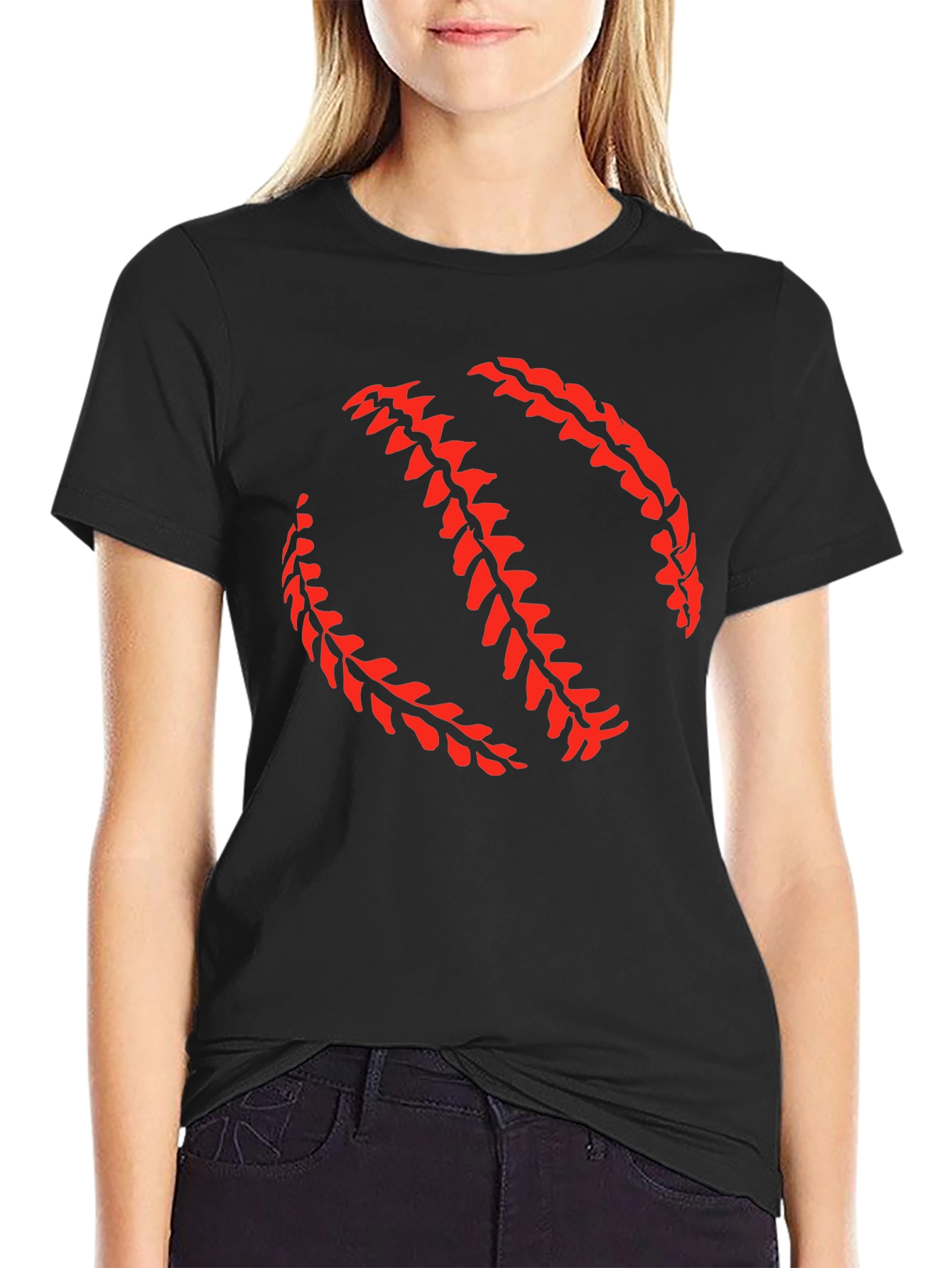 Baseball Stitch Graphic Black T-Shirt
