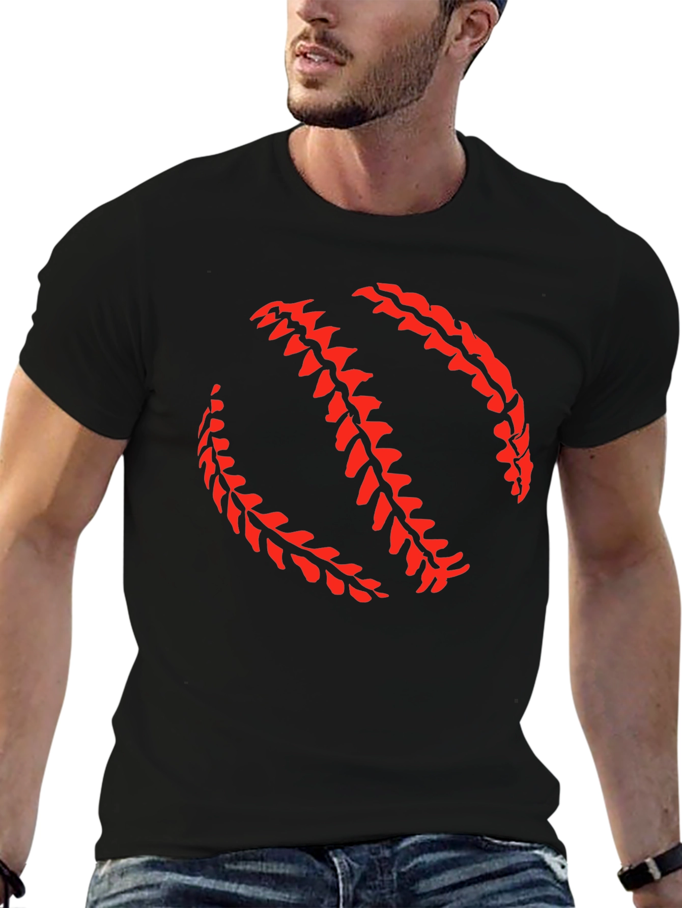 Baseball Stitch Graphic Black T-Shirt