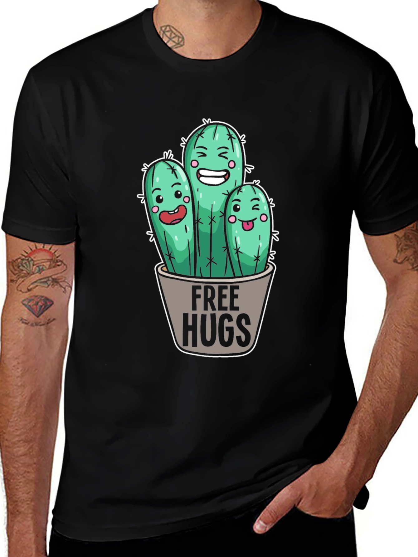 Free Hugs Cactus Graphic T-Shirt